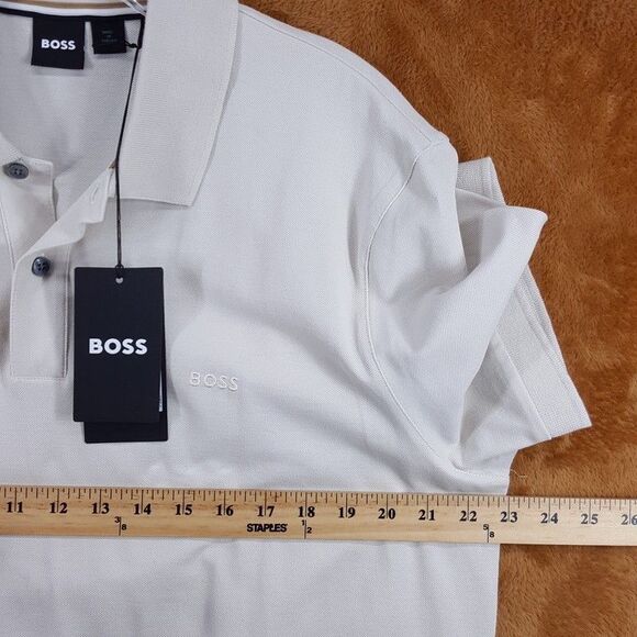 HUGO BOSS Polo Shirt Mens XXL Tan Short Sleeve 100% Cotton Pique Logo PALLAS - Picture 7 of 9